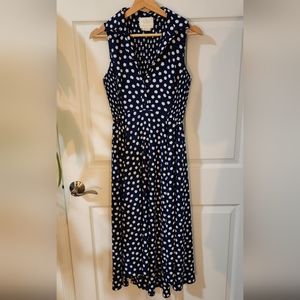 Kate Spade Polka Dot Navy Collared Sleeveless Dress